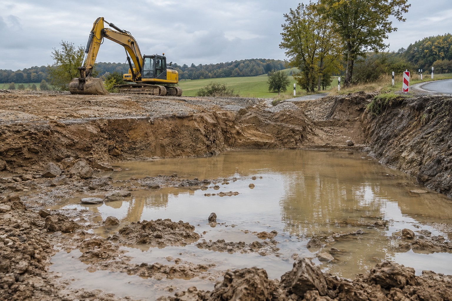 Illustrative construction site drainage & muddy water scene