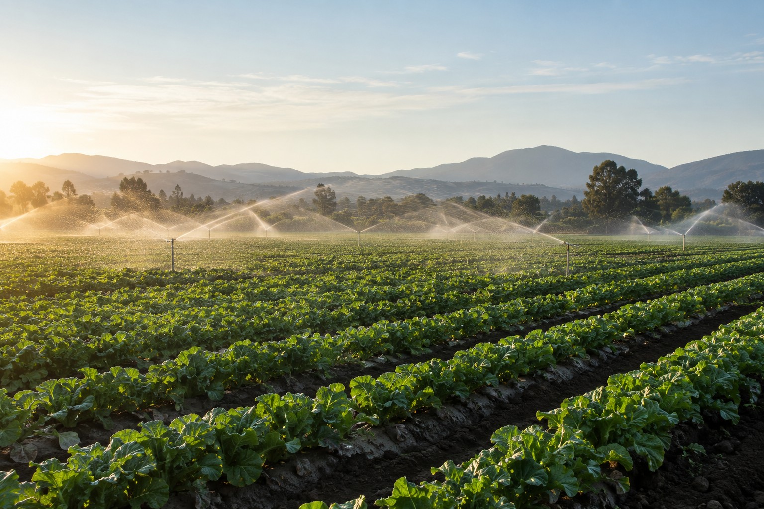 Illustrative irrigation & agricultural water transfer scene
